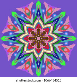 Simple colorful abstract mandala, ethno motive. Bright circular ornament consists of simple shapes. Stylized ethnic motive of East Asia. Vintage decorative elements. Circular ornament.