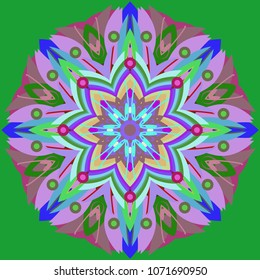 Simple colorful abstract mandala, ethno motive. Bright circular ornament consists of simple shapes. Stylized ethnic motive of East Asia. Vintage decorative elements. Circular ornament.