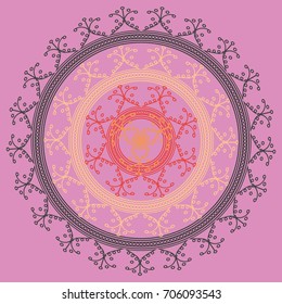 Simple colorful abstract mandala, ethno motive. Bright circular ornament consists of simple shapes. Stylized ethnic motive of East Asia. Vintage decorative elements. Circular ornament.