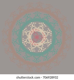 Simple colorful abstract mandala, ethno motive. Bright circular ornament consists of simple shapes. Stylized ethnic motive of East Asia. Vintage decorative elements. Circular ornament.