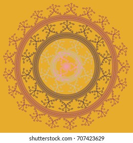 Simple colorful abstract mandala, ethno motive. Bright circular ornament consists of simple shapes. Stylized ethnic motive of East Asia. Vintage decorative elements. Circular ornament.
