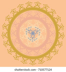 Simple colorful abstract mandala, ethno motive. Bright circular ornament consists of simple shapes. Stylized ethnic motive of East Asia. Vintage decorative elements. Circular ornament.