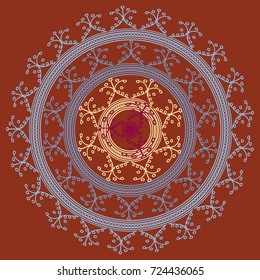 Simple colorful abstract mandala, ethno motive. Bright circular ornament consists of simple shapes. Stylized ethnic motive of East Asia. Vintage decorative elements. Circular ornament.