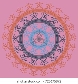 Simple colorful abstract mandala, ethno motive. Bright circular ornament consists of simple shapes. Stylized ethnic motive of East Asia. Vintage decorative elements. Circular ornament.