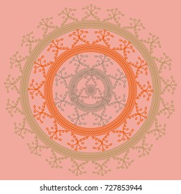 Simple colorful abstract mandala, ethno motive. Bright circular ornament consists of simple shapes. Stylized ethnic motive of East Asia. Vintage decorative elements. Circular ornament.