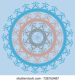 Simple colorful abstract mandala, ethno motive. Bright circular ornament consists of simple shapes. Stylized ethnic motive of East Asia. Vintage decorative elements. Circular ornament.