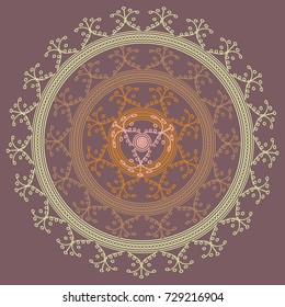 Simple colorful abstract mandala, ethno motive. Bright circular ornament consists of simple shapes. Stylized ethnic motive of East Asia. Vintage decorative elements. Circular ornament.