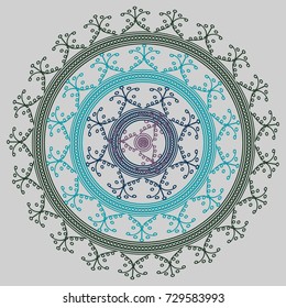 Simple colorful abstract mandala, ethno motive. Bright circular ornament consists of simple shapes. Stylized ethnic motive of East Asia. Vintage decorative elements. Circular ornament.