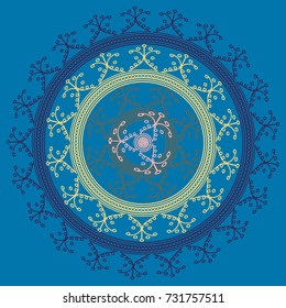 Simple colorful abstract mandala, ethno motive. Bright circular ornament consists of simple shapes. Stylized ethnic motive of East Asia. Vintage decorative elements. Circular ornament.