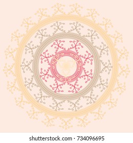 Simple colorful abstract mandala, ethno motive. Bright circular ornament consists of simple shapes. Stylized ethnic motive of East Asia. Vintage decorative elements. Circular ornament.