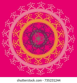 Simple colorful abstract mandala, ethno motive. Bright circular ornament consists of simple shapes. Stylized ethnic motive of East Asia. Vintage decorative elements. Circular ornament.