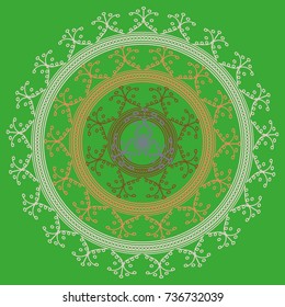 Simple colorful abstract mandala, ethno motive. Bright circular ornament consists of simple shapes. Stylized ethnic motive of East Asia. Vintage decorative elements. Circular ornament.