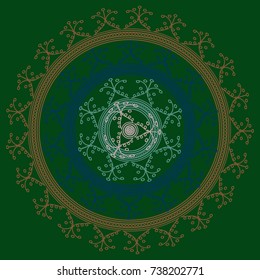 Simple colorful abstract mandala, ethno motive. Bright circular ornament consists of simple shapes. Stylized ethnic motive of East Asia. Vintage decorative elements. Circular ornament.