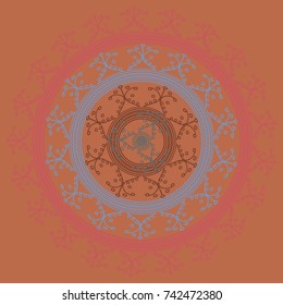 Simple colorful abstract mandala, ethno motive. Bright circular ornament consists of simple shapes. Stylized ethnic motive of East Asia. Vintage decorative elements. Circular ornament.