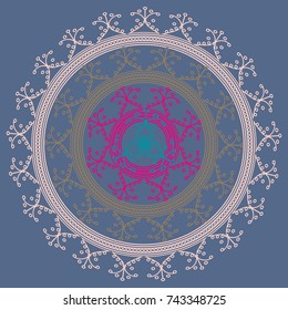 Simple colorful abstract mandala, ethno motive. Bright circular ornament consists of simple shapes. Stylized ethnic motive of East Asia. Vintage decorative elements. Circular ornament.