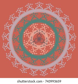 Simple colorful abstract mandala, ethno motive. Bright circular ornament consists of simple shapes. Stylized ethnic motive of East Asia. Vintage decorative elements. Circular ornament.