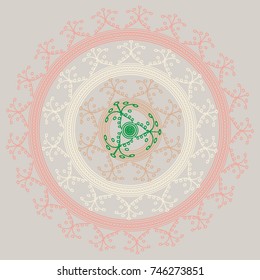 Simple colorful abstract mandala, ethno motive. Bright circular ornament consists of simple shapes. Stylized ethnic motive of East Asia. Vintage decorative elements. Circular ornament.