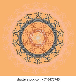 Simple colorful abstract mandala, ethno motive. Bright circular ornament consists of simple shapes. Stylized ethnic motive of East Asia. Vintage decorative elements. Circular ornament.