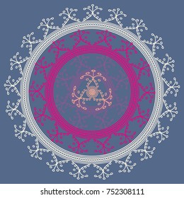 Simple colorful abstract mandala, ethno motive. Bright circular ornament consists of simple shapes. Stylized ethnic motive of East Asia. Vintage decorative elements. Circular ornament.