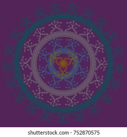 Simple colorful abstract mandala, ethno motive. Bright circular ornament consists of simple shapes. Stylized ethnic motive of East Asia. Vintage decorative elements. Circular ornament.