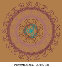 Simple colorful abstract mandala, ethno motive. Bright circular ornament consists of simple shapes. Stylized ethnic motive of East Asia. Vintage decorative elements. Circular ornament.