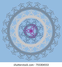 Simple colorful abstract mandala, ethno motive. Bright circular ornament consists of simple shapes. Stylized ethnic motive of East Asia. Vintage decorative elements. Circular ornament.