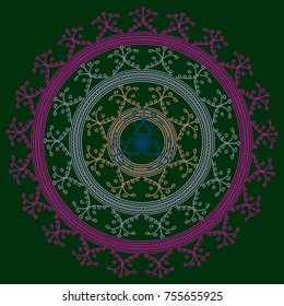 Simple colorful abstract mandala, ethno motive. Bright circular ornament consists of simple shapes. Stylized ethnic motive of East Asia. Vintage decorative elements. Circular ornament.