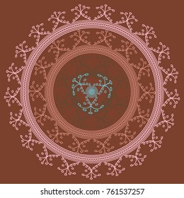 Simple colorful abstract mandala, ethno motive. Bright circular ornament consists of simple shapes. Stylized ethnic motive of East Asia. Vintage decorative elements. Circular ornament.