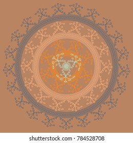 Simple colorful abstract mandala, ethno motive. Bright circular ornament consists of simple shapes. Stylized ethnic motive of East Asia. Vintage decorative elements. Circular ornament.