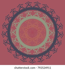 Simple colorful abstract mandala, ethno motive. Bright circular ornament consists of simple shapes. Stylized ethnic motive of East Asia. Vintage decorative elements. Circular ornament.