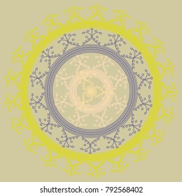 Simple colorful abstract mandala, ethno motive. Bright circular ornament consists of simple shapes. Stylized ethnic motive of East Asia. Vintage decorative elements. Circular ornament.