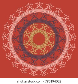 Simple colorful abstract mandala, ethno motive. Bright circular ornament consists of simple shapes. Stylized ethnic motive of East Asia. Vintage decorative elements. Circular ornament.