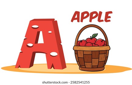 A simple and colorful A for Apple vector illustration designed for kids’ learning and early education Perfect for flashcards posters and preschool materials isolated on a white background