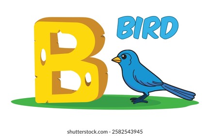 A simple and colorful B for Bird vector illustration designed for kids’ learning and early education Perfect for flashcards posters and preschool materials isolated on a white background