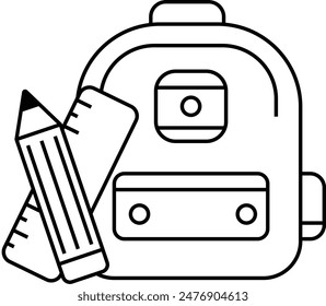simple colorful backpack, pencil and ruler back to school icon