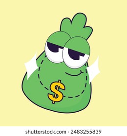 simple colorful bag of money mascot icon illustration