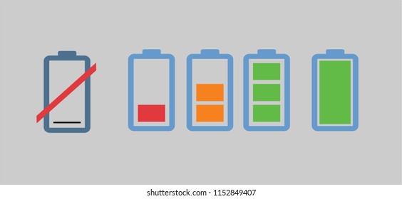 Simple colorful battery charge indicator set icons in vector graphics