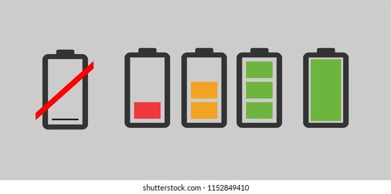 Simple colorful battery charge indicator set icons in vector graphics