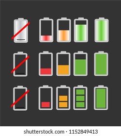 Simple colorful battery charge indicator set icons in vector graphics