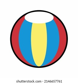 schlichte farbige Strandball-Vektorgrafik. Weißer, roter, gelber und blauer Beach-Ball einzeln auf weißem Hintergrund.