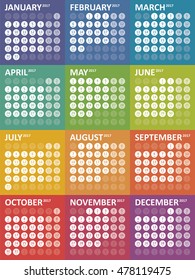 Simple colorful calendar for 2017. Week starts Monday
