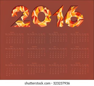 Simple colorful calendar for year 2016