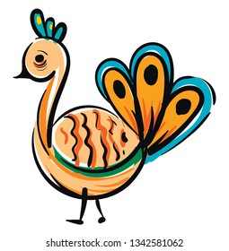 Simple colorful cartoon peacock vector illustration on white background 