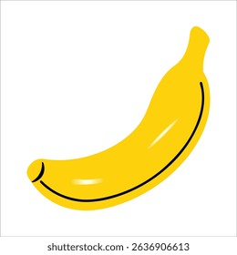 A simple and colorful cartoon-style vector illustration of a yellow banana on white background. Ideal for use in food-related designs, educational materials, or fruit-themed graphic projects