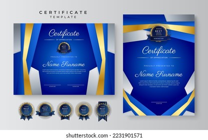 Simple colorful certificate template with abstract geometric shapes element decoration, stripe lines, wavy curve texture