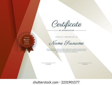 Plantilla de certificado de color simple con formas geométricas abstractas decoración de elementos, líneas de rayas, textura de curva ondulada