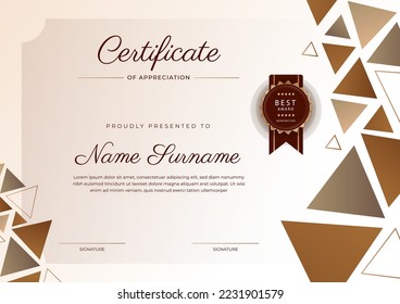Plantilla de certificado de color simple con formas geométricas abstractas decoración de elementos, líneas de rayas, textura de curva ondulada
