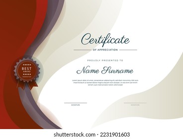 Simple colorful certificate template with abstract geometric shapes element decoration, stripe lines, wavy curve texture