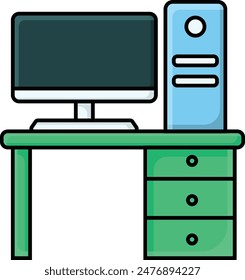simple colorful computer desk back to school icon