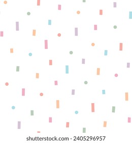 Simple colorful confetti abstract seamless pattern. Vector glitter mosaic texture. Cute hand drawn background for wrapping paper, textile, print, fabric, wallpaper, card, gift, apparel, packaging.